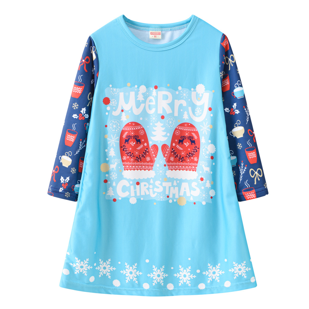 Girls' Dress Christmas Clothing Cartoon Digital Printed round Neck Long Sleeve Princess Dress Autumn New Kids' Skirt