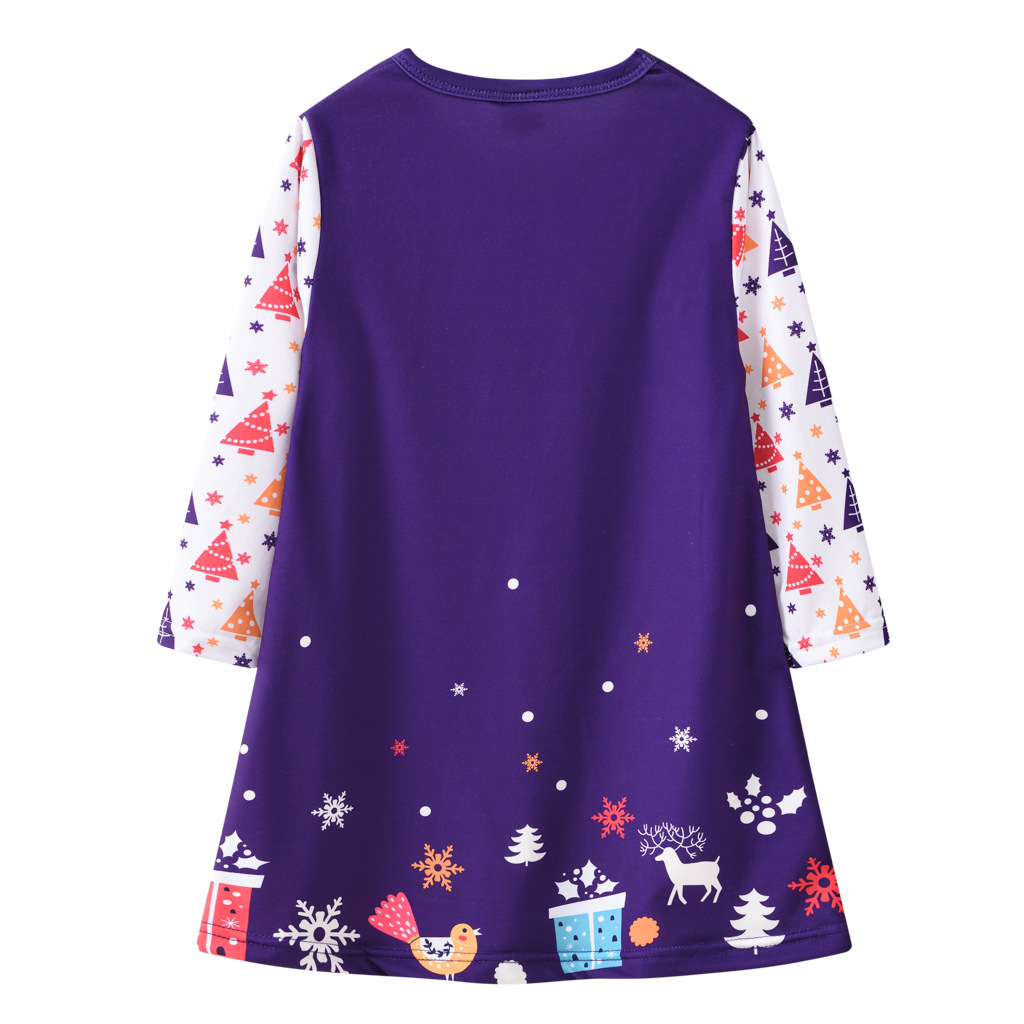 Girls' Dress Christmas Clothing Cartoon Digital Printed round Neck Long Sleeve Princess Dress Autumn New Kids' Skirt
