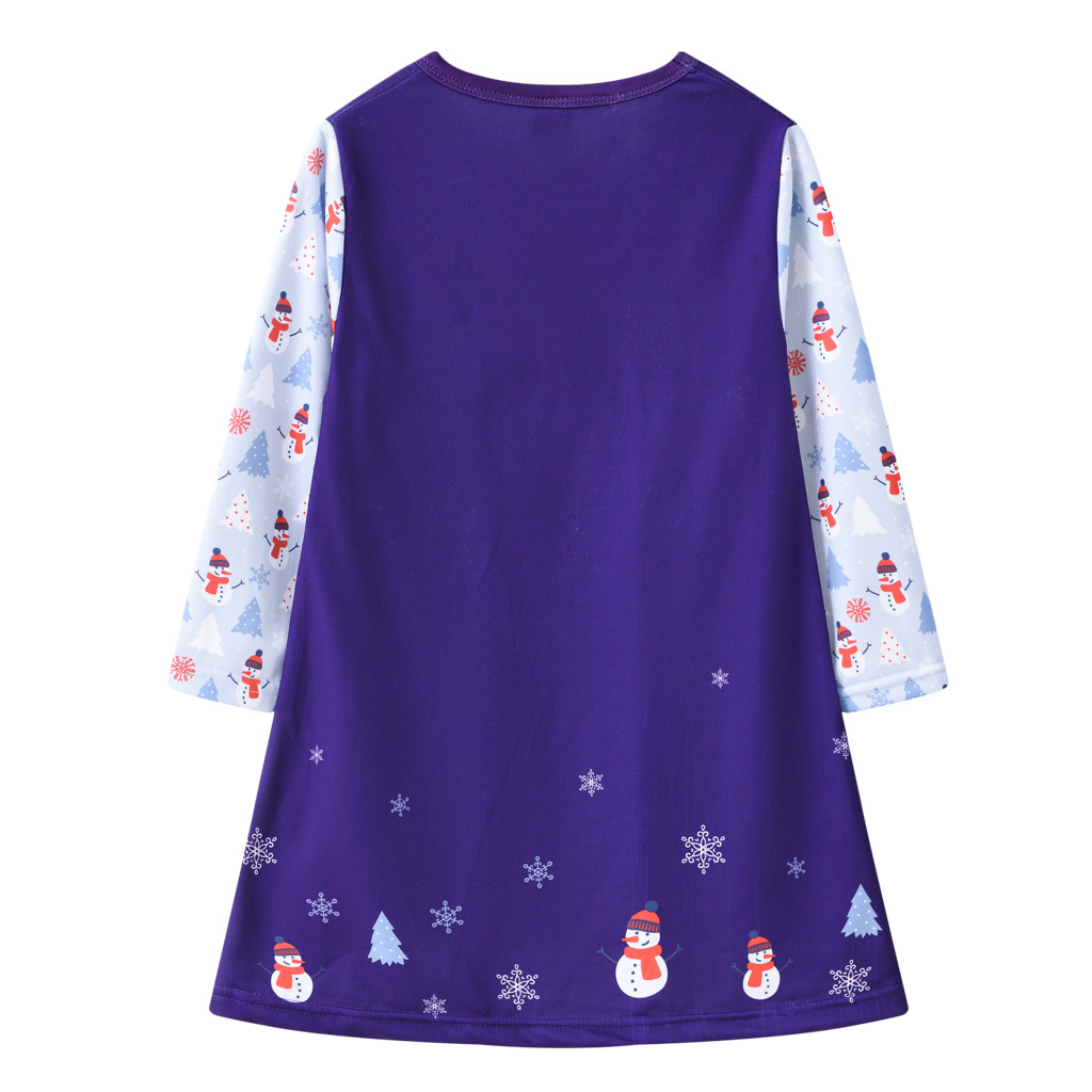 Girls' Dress Christmas Clothing Cartoon Digital Printed round Neck Long Sleeve Princess Dress Autumn New Kids' Skirt