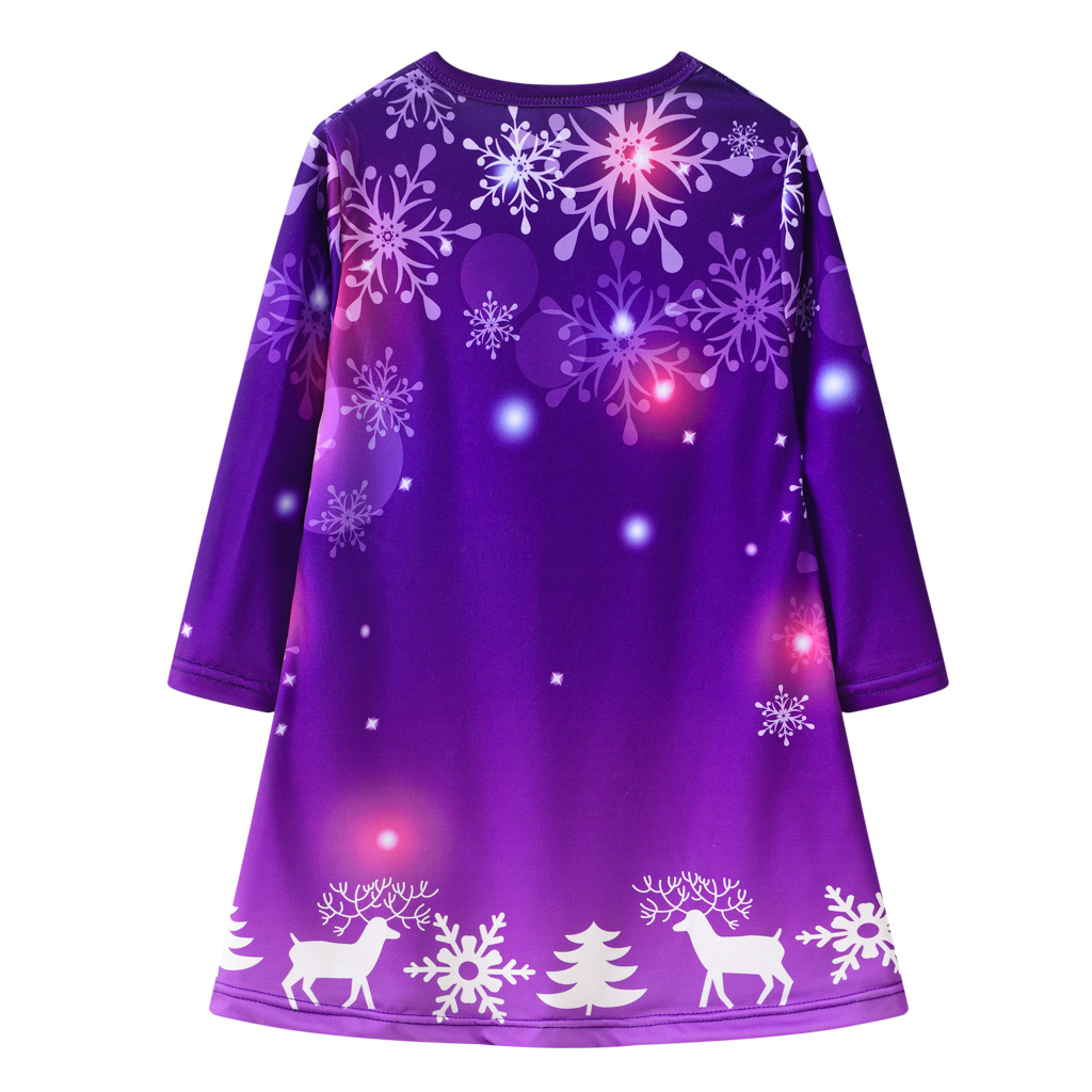 Girls' Dress Christmas Clothing Cartoon Digital Printed round Neck Long Sleeve Princess Dress Autumn New Kids' Skirt
