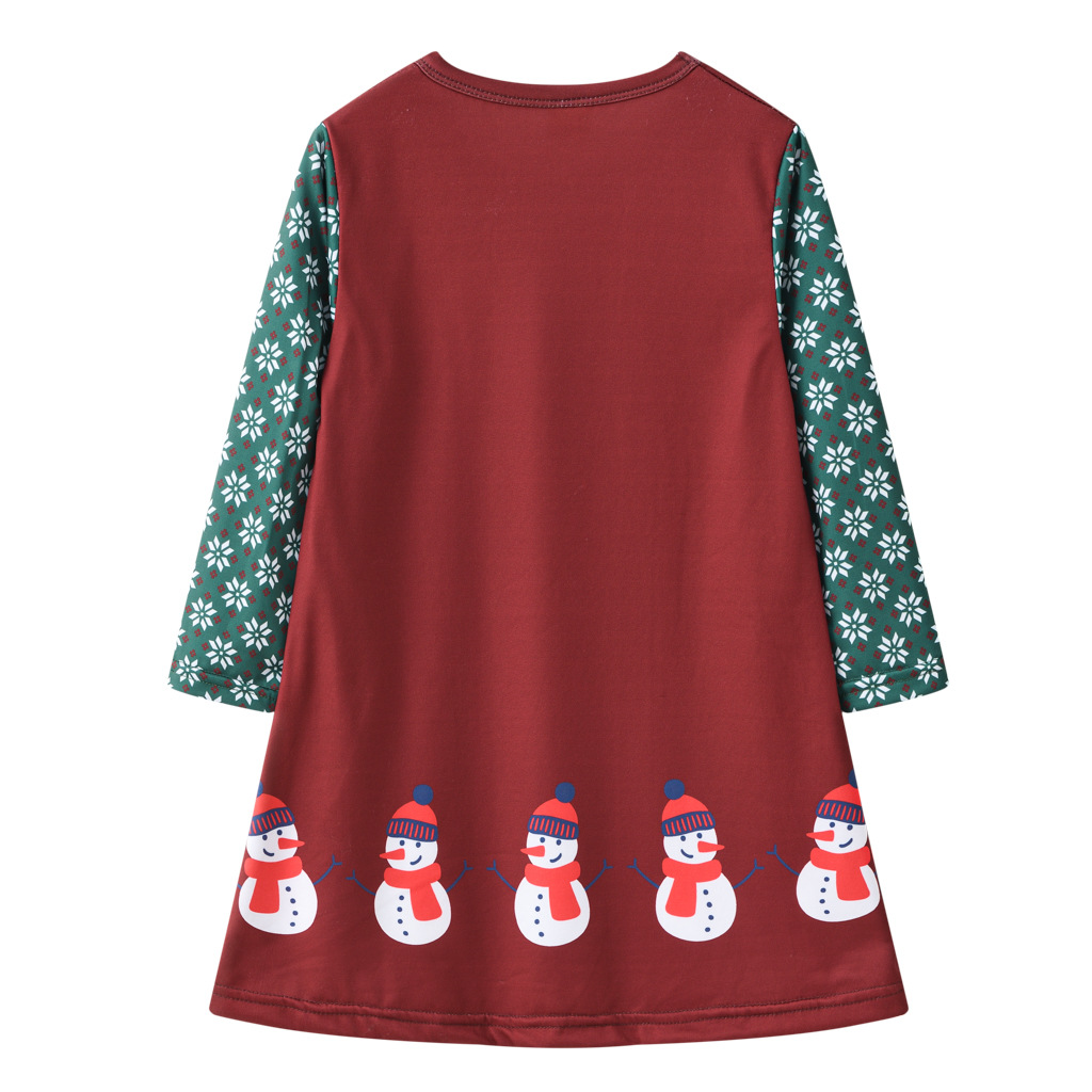 Girls' Dress Christmas Clothing Cartoon Digital Printed round Neck Long Sleeve Princess Dress Autumn New Kids' Skirt