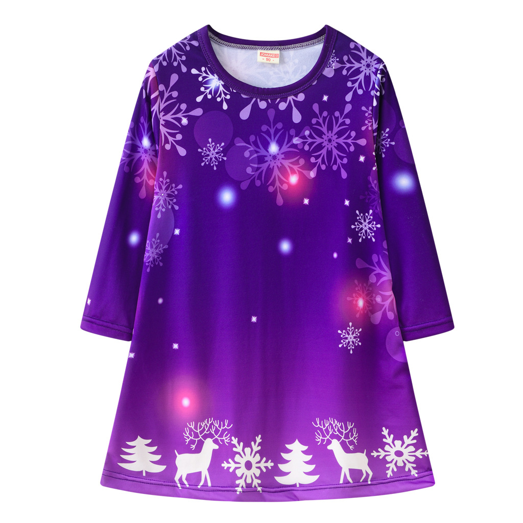 Girls' Dress Christmas Clothing Cartoon Digital Printed round Neck Long Sleeve Princess Dress Autumn New Kids' Skirt