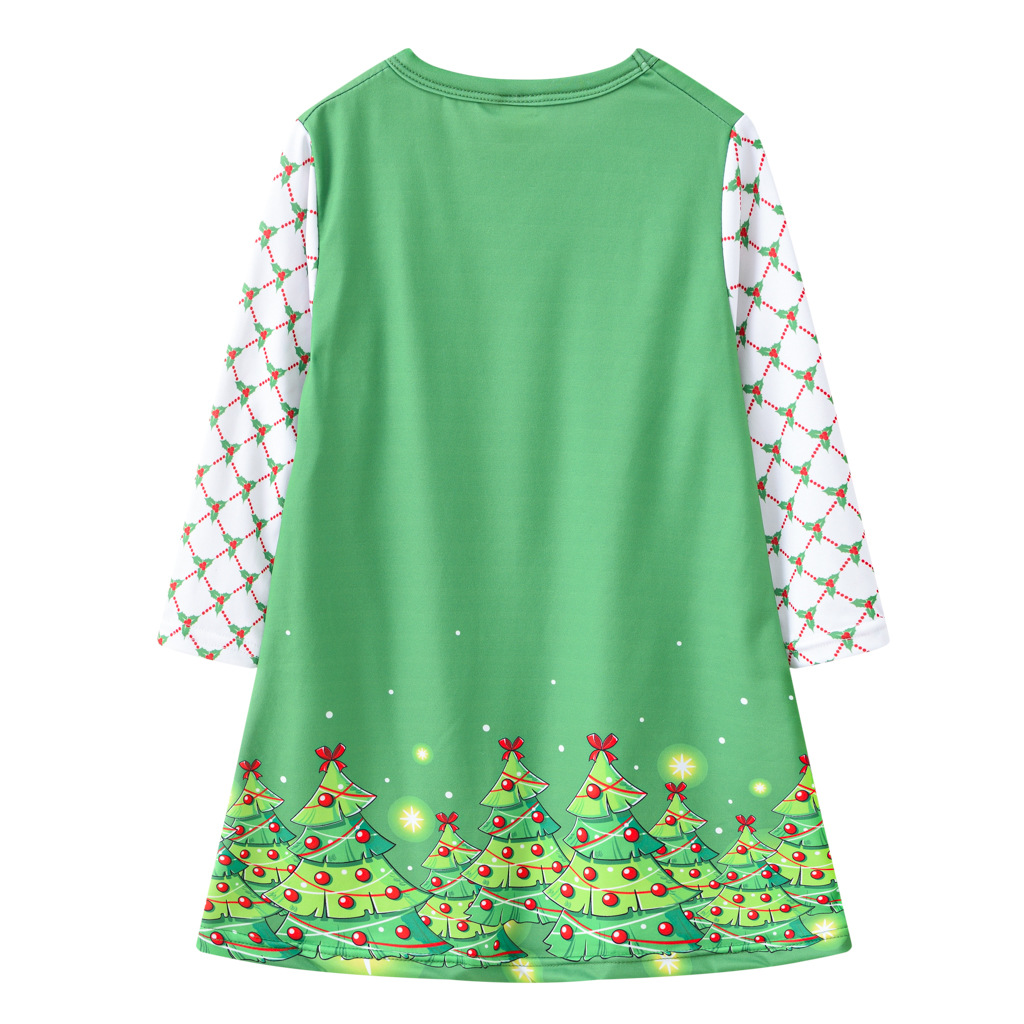 Girls' Dress Christmas Clothing Cartoon Digital Printed round Neck Long Sleeve Princess Dress Autumn New Kids' Skirt
