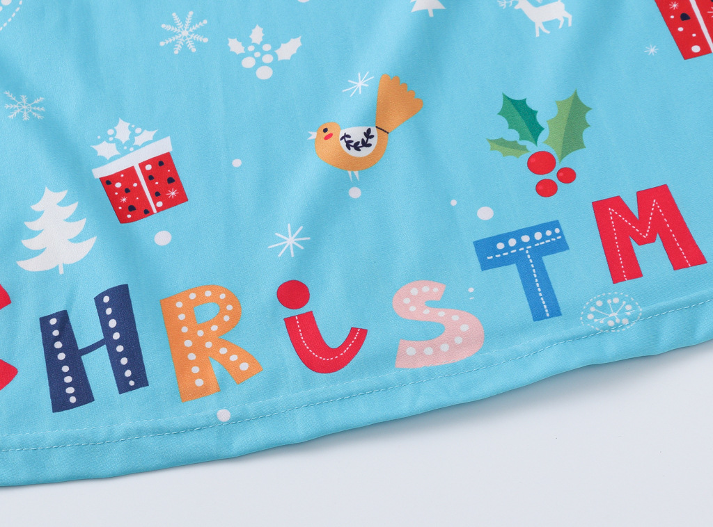 Girls' Dress Christmas Clothing Cartoon Digital Printed round Neck Long Sleeve Princess Dress Autumn New Kids' Skirt