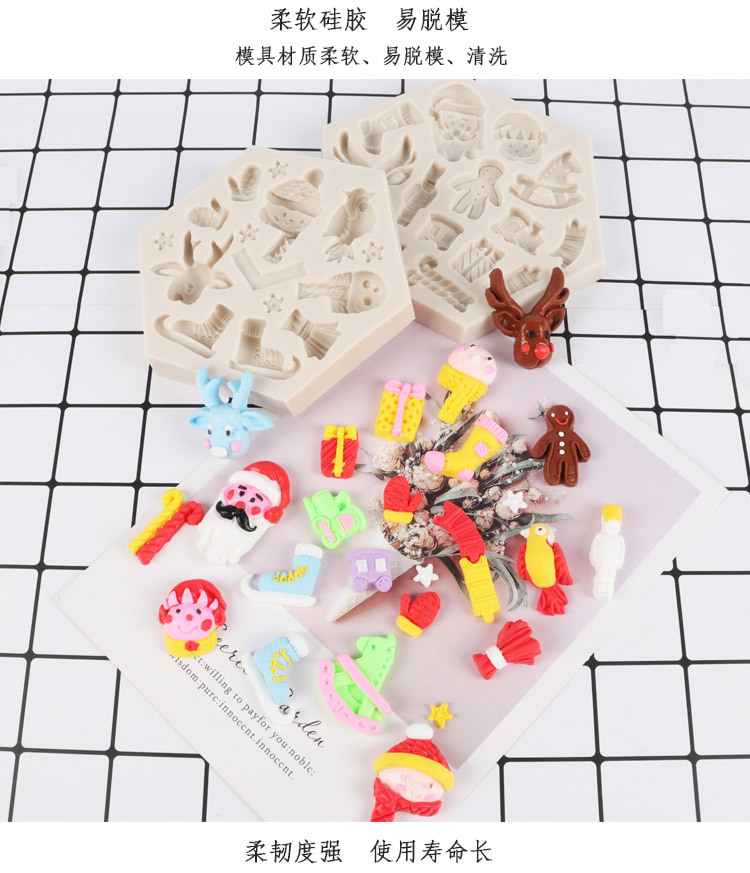 Cake Mold Christmas Dress up Snowman Elk Fondant Mold Gift Clown Santa Claus Epoxy Mold