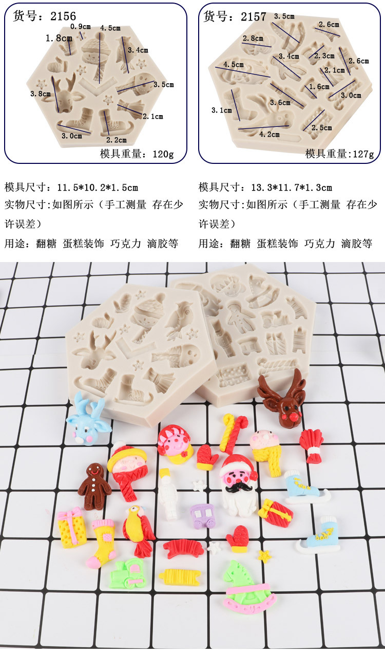 Cake Mold Christmas Dress up Snowman Elk Fondant Mold Gift Clown Santa Claus Epoxy Mold