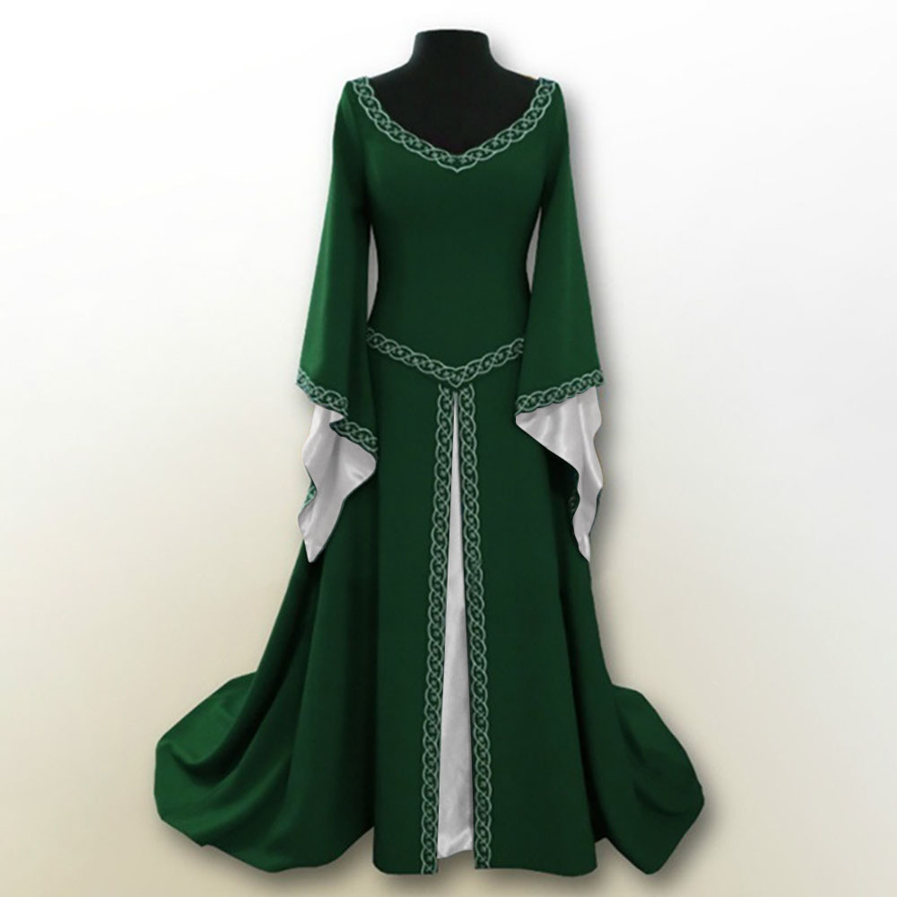 2019 European and American Retro Halloween Christmas Party Long Sleeve Embroidered Crew Neck Slim Women&#039;s Dress