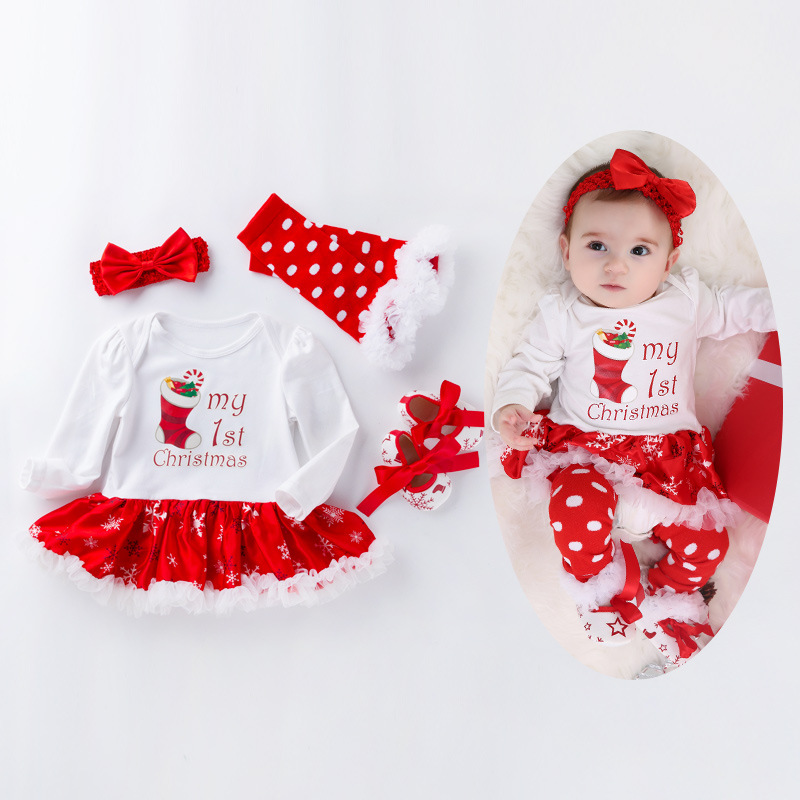 Christmas Big Snowflake Baby&#039;s Gown Baby Suit Cotton Cartoon Long Sleeve Baby Dress Wish Amazon Hot Sale