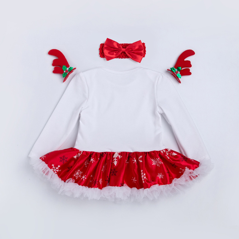 Christmas Big Snowflake Baby&#039;s Gown Baby Suit Cotton Cartoon Long Sleeve Baby Dress Wish Amazon Hot Sale