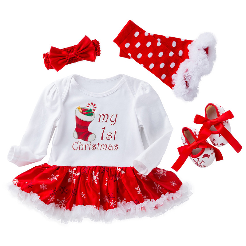 Christmas Big Snowflake Baby&#039;s Gown Baby Suit Cotton Cartoon Long Sleeve Baby Dress Wish Amazon Hot Sale