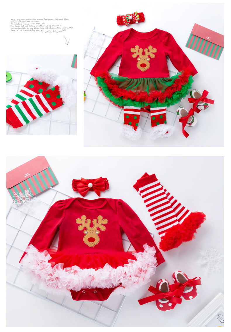 Christmas Big Snowflake Baby's Gown Baby Suit Cotton Cartoon Long Sleeve Baby Dress Wish Amazon Hot Sale