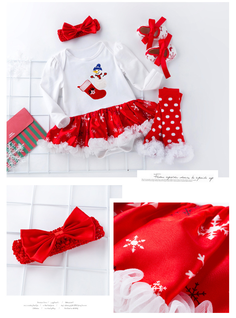 Christmas Big Snowflake Baby's Gown Baby Suit Cotton Cartoon Long Sleeve Baby Dress Wish Amazon Hot Sale