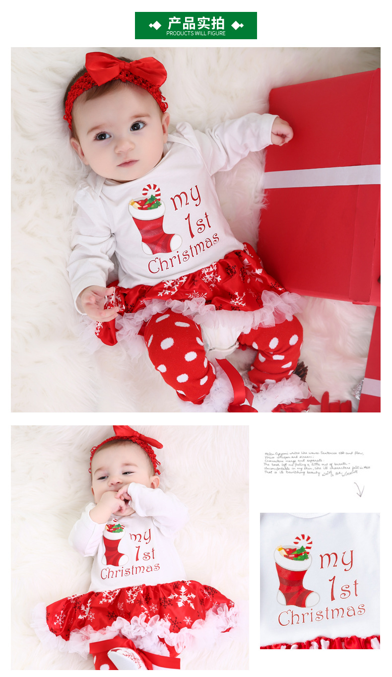 Christmas Big Snowflake Baby's Gown Baby Suit Cotton Cartoon Long Sleeve Baby Dress Wish Amazon Hot Sale