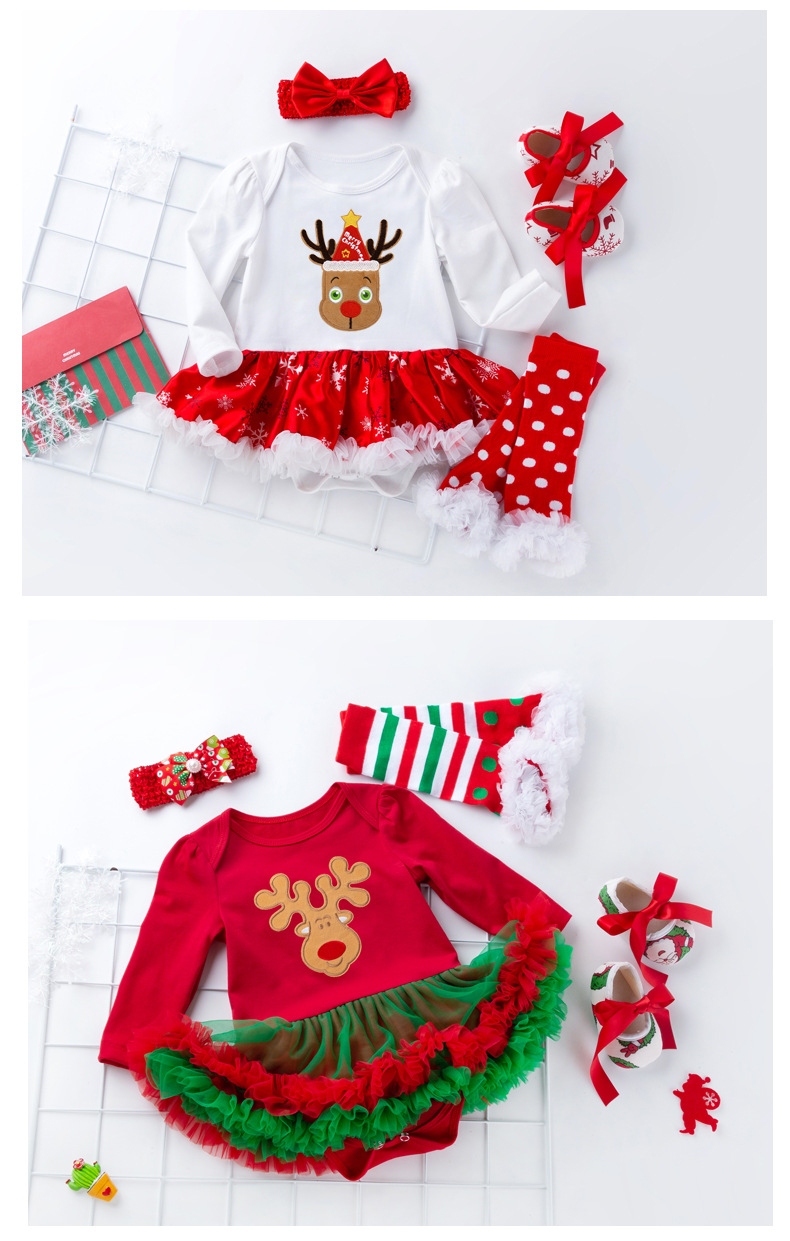 Christmas Big Snowflake Baby's Gown Baby Suit Cotton Cartoon Long Sleeve Baby Dress Wish Amazon Hot Sale