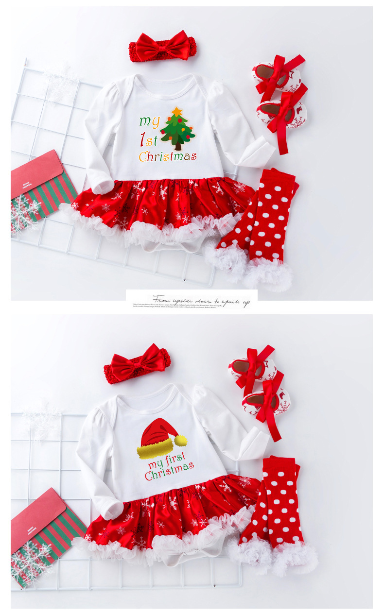 Christmas Big Snowflake Baby's Gown Baby Suit Cotton Cartoon Long Sleeve Baby Dress Wish Amazon Hot Sale