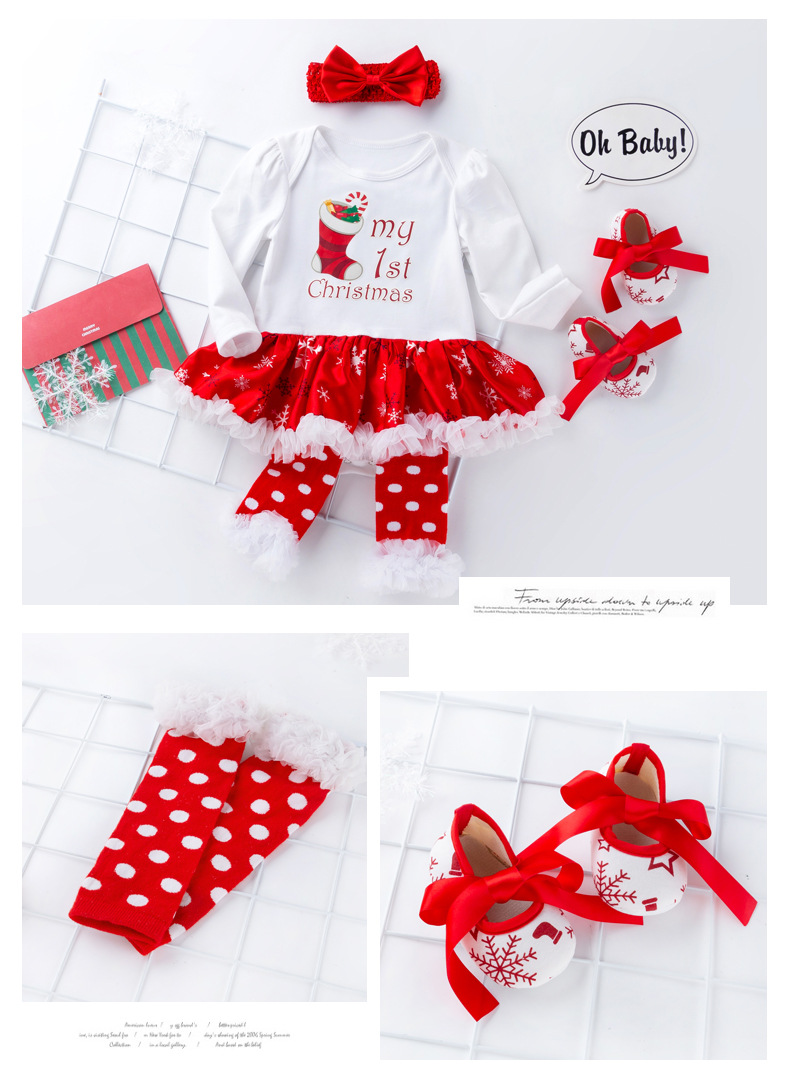 Christmas Big Snowflake Baby's Gown Baby Suit Cotton Cartoon Long Sleeve Baby Dress Wish Amazon Hot Sale