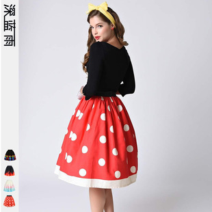 Cross-Border Hot Christmas Digital Printed Dress Short Sleeve round Neck Pleated Skirt Temperament Waist-Controlled Large Swing Skirt for Women