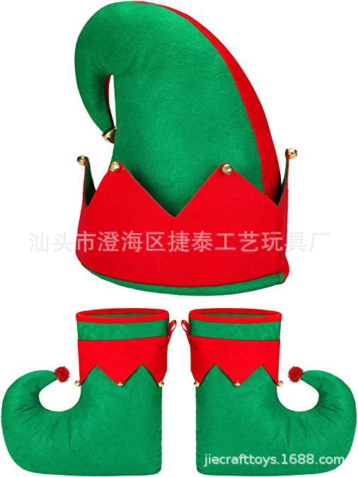 Christmas Elf Shoes Christmas Stocking Ball Dress up Elf Elf Candy-like Shoes Hat Cross-Border E-Commerce Hot Sale