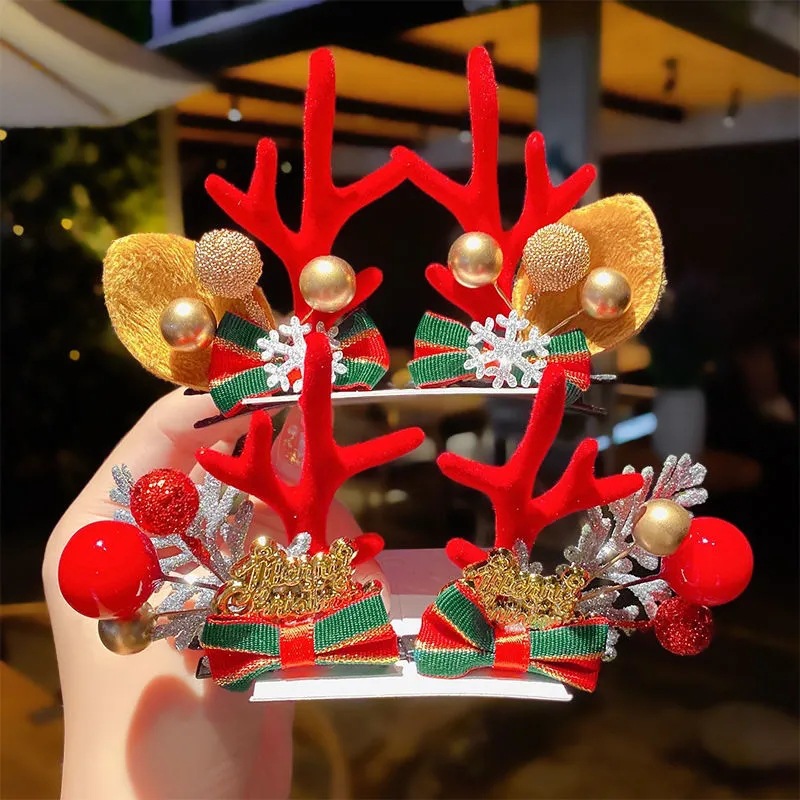 New Christmas New Year&#039;s Day Antlers Cartoon Hairpin Headdress Children&#039;s Hairpin Dress up Cute Student Online Red Female