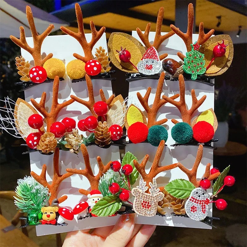 New Christmas New Year&#039;s Day Antlers Cartoon Hairpin Headdress Children&#039;s Hairpin Dress up Cute Student Online Red Female