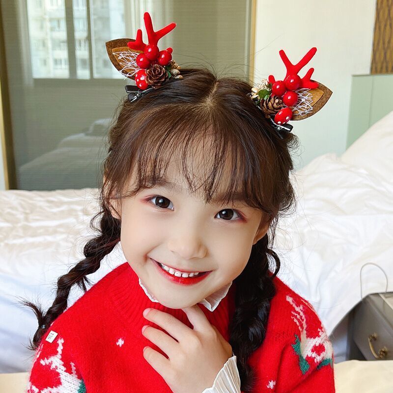 New Christmas New Year's Day Antlers Cartoon Hairpin Headdress Children's Hairpin Dress up Cute Student Online Red Female