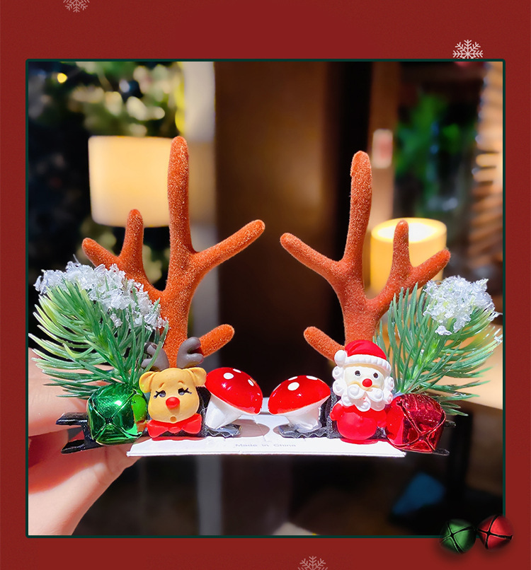 New Christmas New Year's Day Antlers Cartoon Hairpin Headdress Children's Hairpin Dress up Cute Student Online Red Female