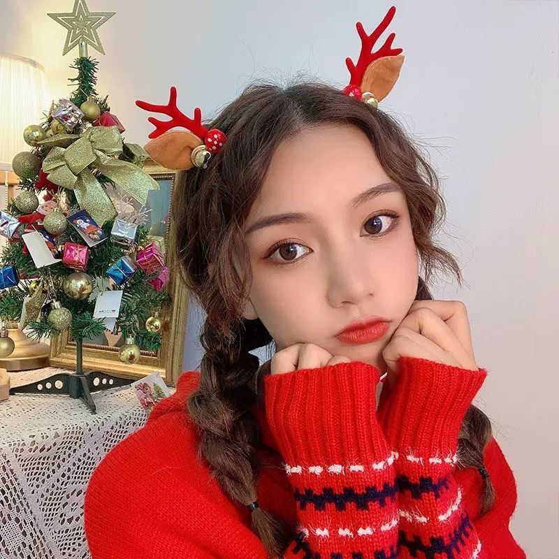 New Christmas New Year's Day Antlers Cartoon Hairpin Headdress Children's Hairpin Dress up Cute Student Online Red Female