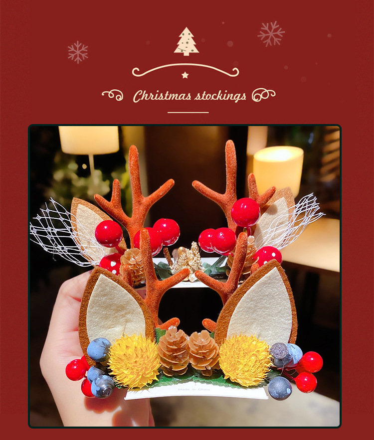 New Christmas New Year's Day Antlers Cartoon Hairpin Headdress Children's Hairpin Dress up Cute Student Online Red Female