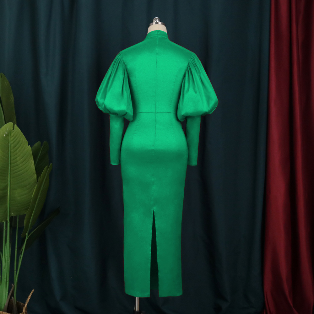 Green Puff Sleeve Christmas Dress Banquet Evening Dress plus Size Women&#039;s Dress Long Dress Party Dress