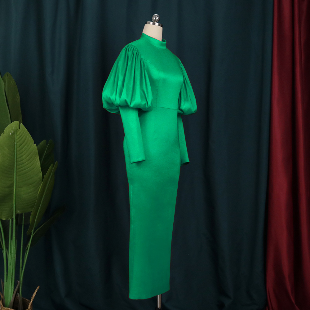 Green Puff Sleeve Christmas Dress Banquet Evening Dress plus Size Women's Dress Long Dress Party Dress