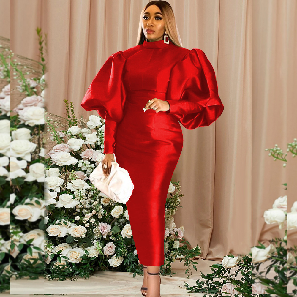 Green Puff Sleeve Christmas Dress Banquet Evening Dress plus Size Women's Dress Long Dress Party Dress