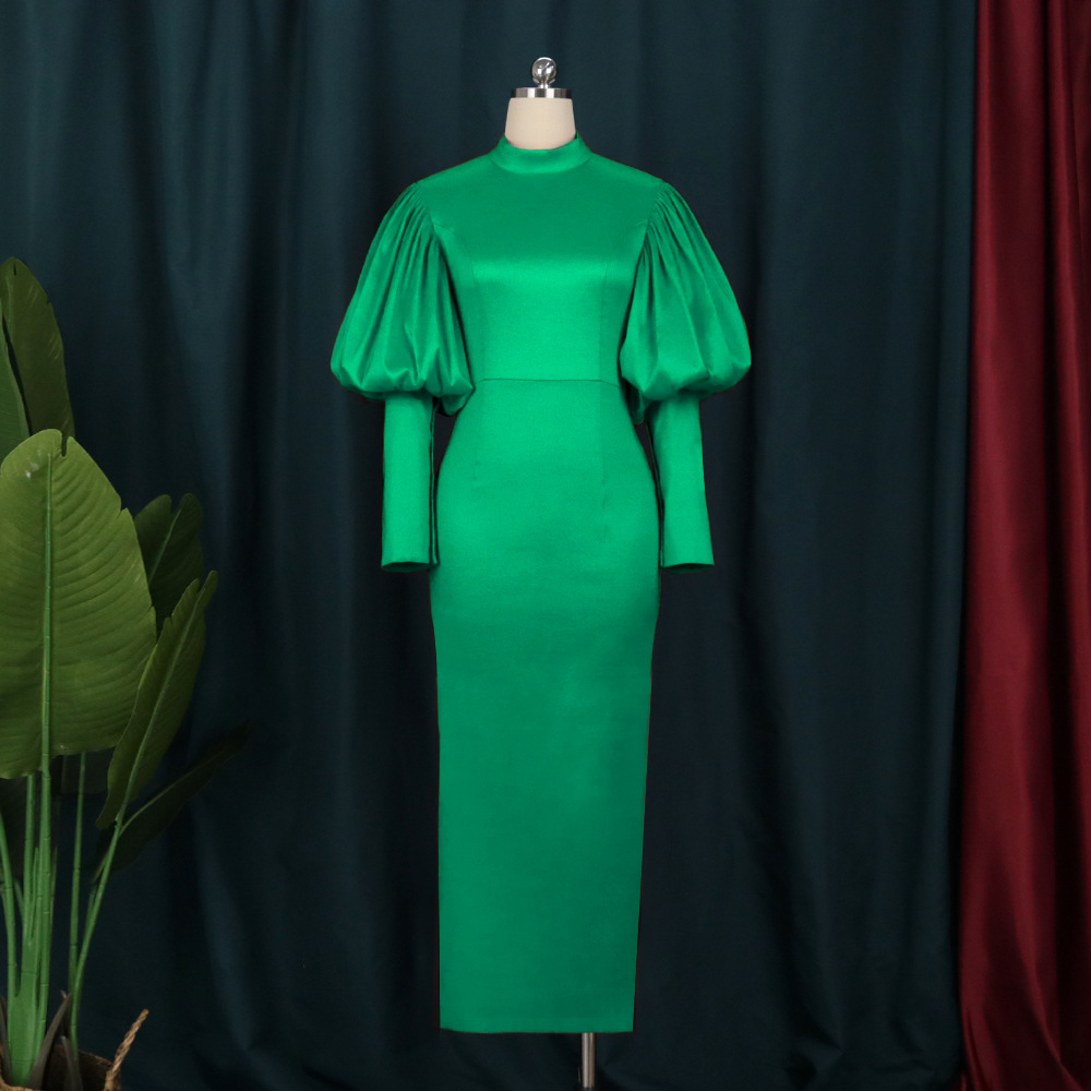 Green Puff Sleeve Christmas Dress Banquet Evening Dress plus Size Women's Dress Long Dress Party Dress
