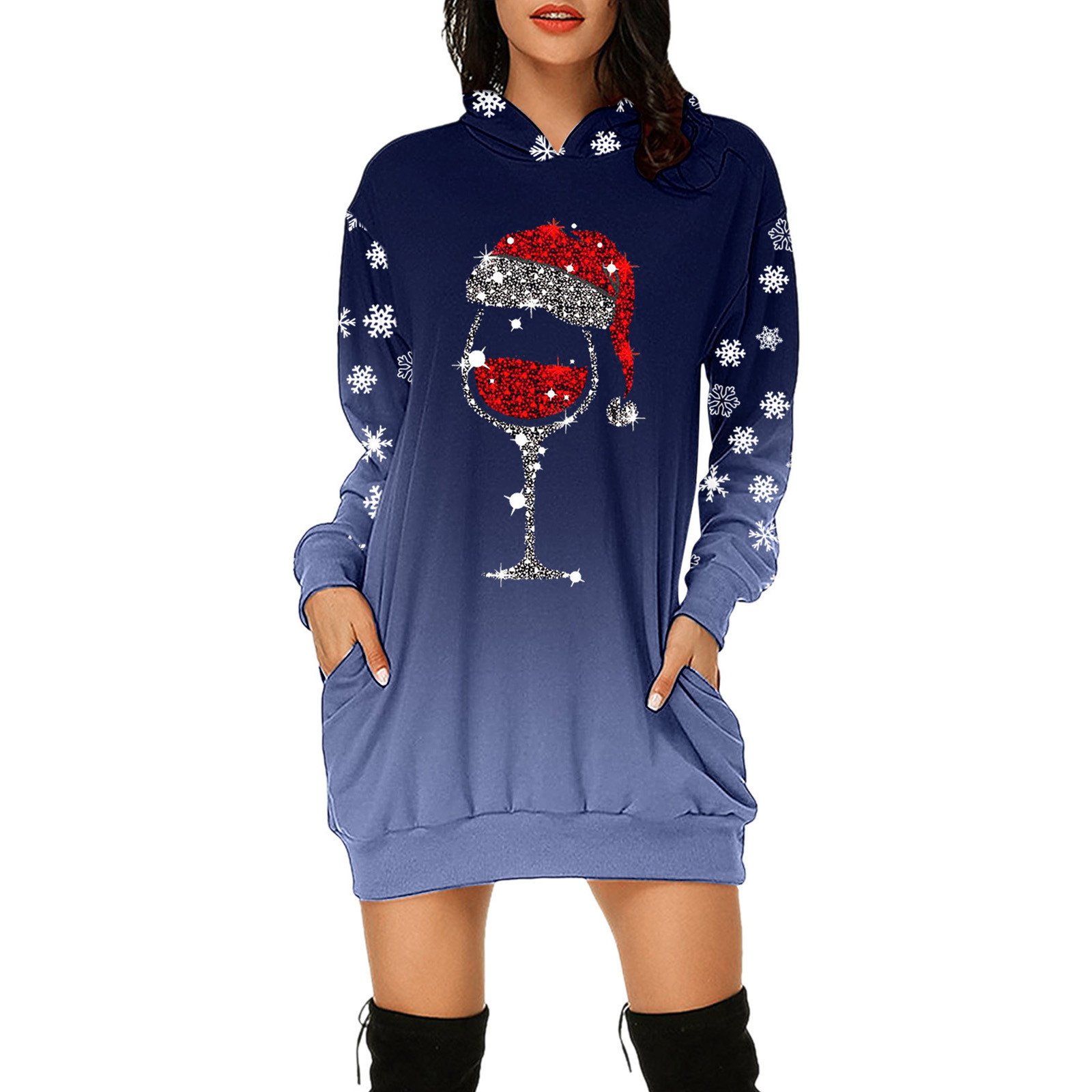 2021 European and American Foreign Trade New Wish Amazon Cross-Border Christmas Floral Print Long Sleeve Pullover Dress Mid-Skirt Women 2021 European and American Foreign Trade New Wish Amazon Cross-Border Christmas Floral Print Long Sleeve Pullover Dress Mid-Skirt Women
