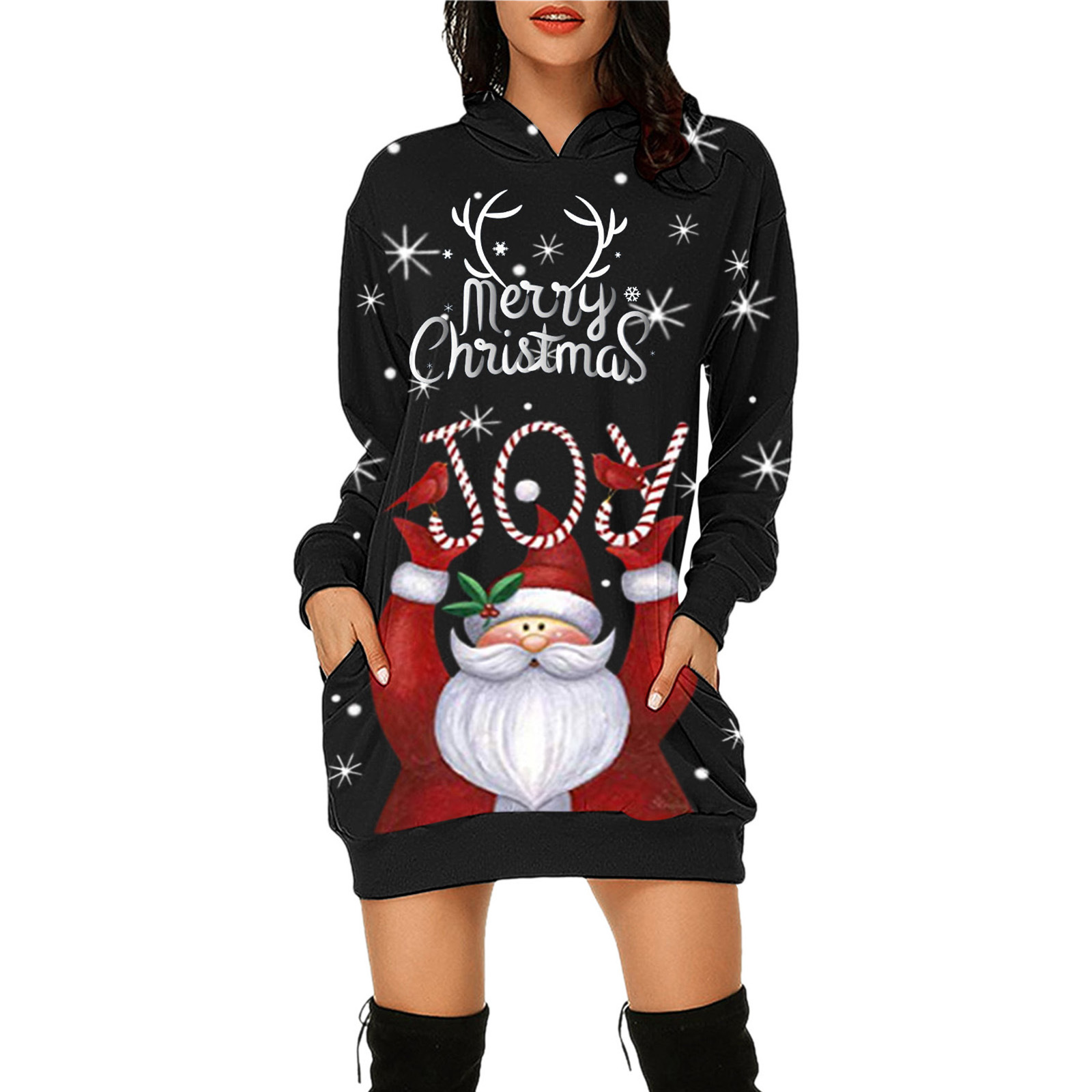 2021 European and American Foreign Trade New Wish Amazon Cross-Border Christmas Floral Print Long Sleeve Pullover Dress Mid-Skirt Women 2021 European and American Foreign Trade New Wish Amazon Cross-Border Christmas Floral Print Long Sleeve Pullover Dress Mid-Skirt Women