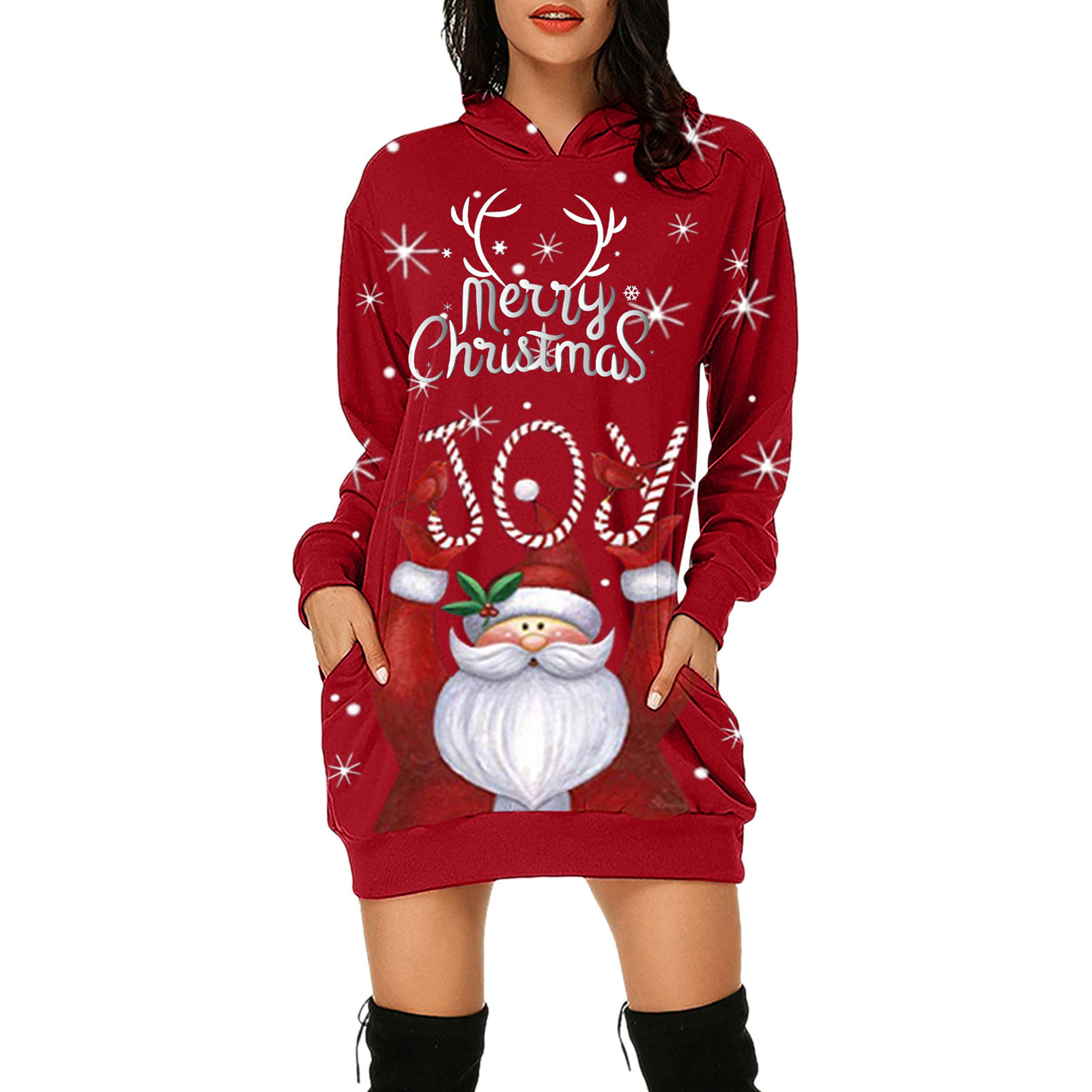 2021 European and American Foreign Trade New Wish Amazon Cross-Border Christmas Floral Print Long Sleeve Pullover Dress Mid-Skirt Women 2021 European and American Foreign Trade New Wish Amazon Cross-Border Christmas Floral Print Long Sleeve Pullover Dress Mid-Skirt Women
