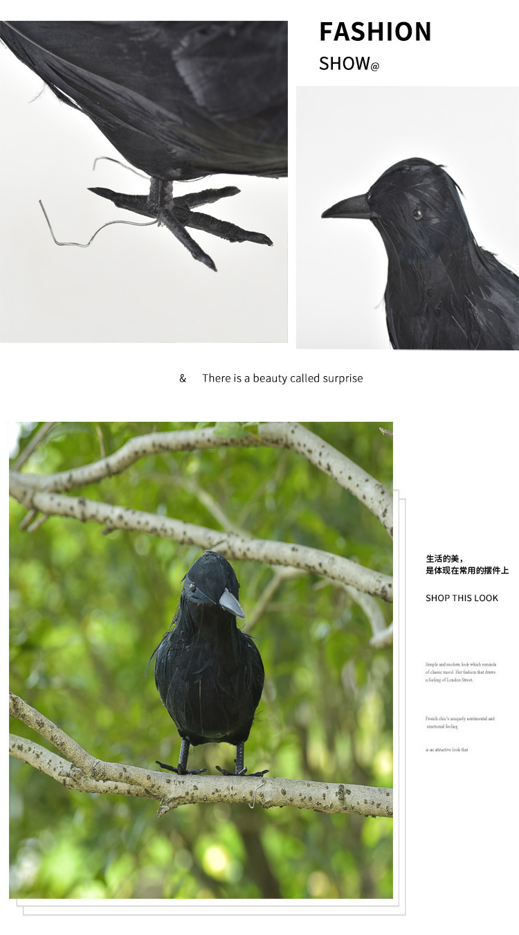 Simulation Feather Crow Halloween Party Supplies Decoration Photography Scene Props Feather Crow Ornaments