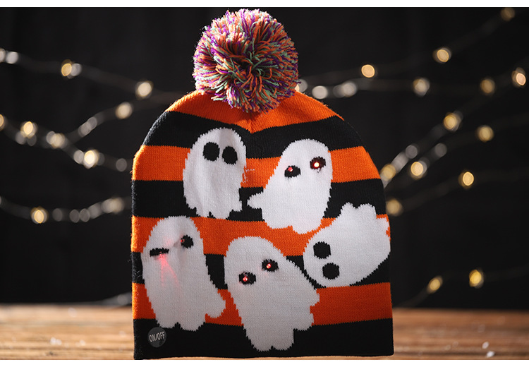 Haobei Halloween New Luminous Knitted Hat Skull Ghost Hat with Light Children's Adult Cap Party Supplies Hat Haobei Halloween New Luminous Knitted Hat Skull Ghost Hat with Light Children's Adult Cap Party Supplies Hat