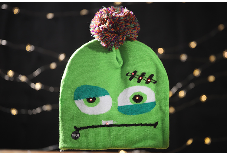 Haobei Halloween New Luminous Knitted Hat Skull Ghost Hat with Light Children's Adult Cap Party Supplies Hat Haobei Halloween New Luminous Knitted Hat Skull Ghost Hat with Light Children's Adult Cap Party Supplies Hat