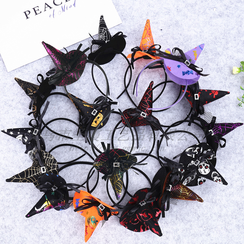 Halloween witch headband Pumpkin Witch hat decoration supplies Spider Web head clasp hot style hot sale promotion