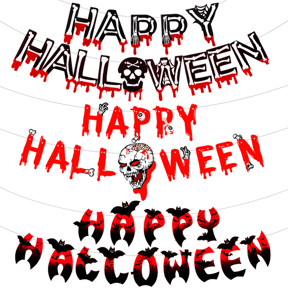 Halloween Banner Hanging Flag Halloween Bat Pumpkin Skull Hanging Flag Halloween Party Decoration Supplies