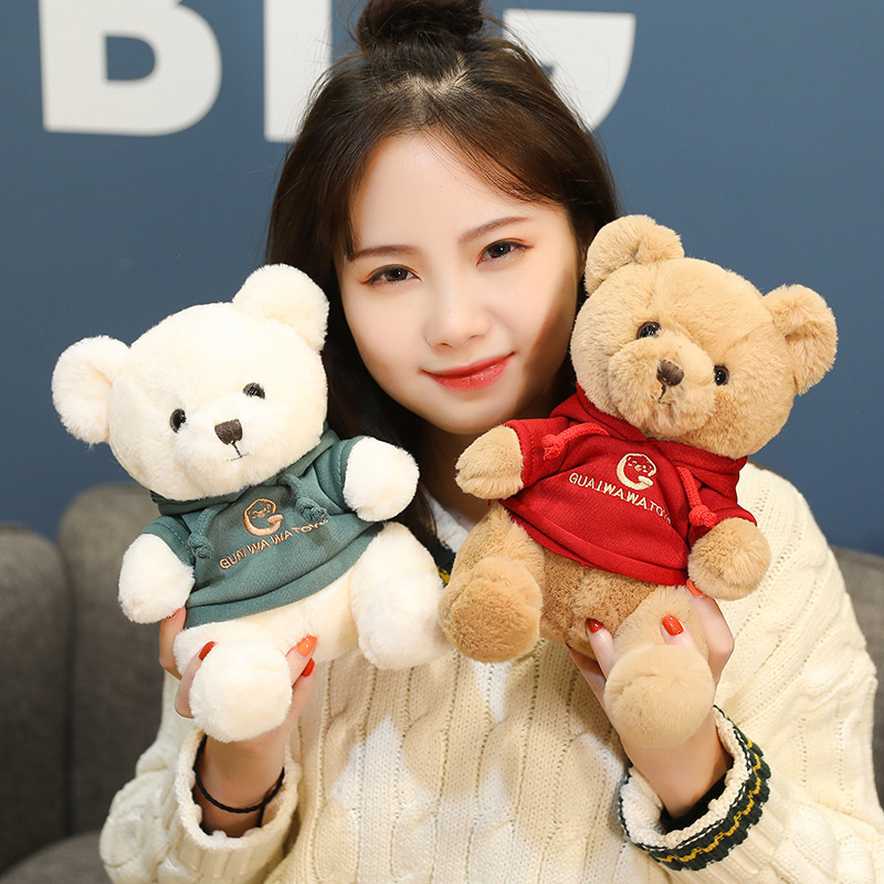 Cute Trumpet Sitting Sweater Bear Doll Soft and Adorable Dressing Teddy Bear Doll Children Sleeping Pillow on Bed Ragdoll