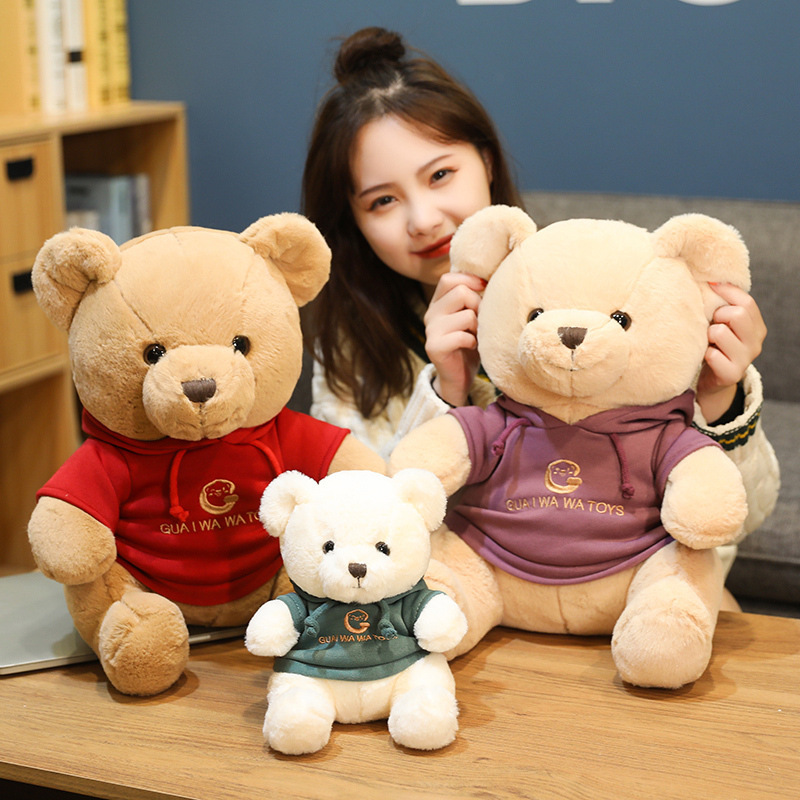Cute Trumpet Sitting Sweater Bear Doll Soft and Adorable Dressing Teddy Bear Doll Children Sleeping Pillow on Bed Ragdoll