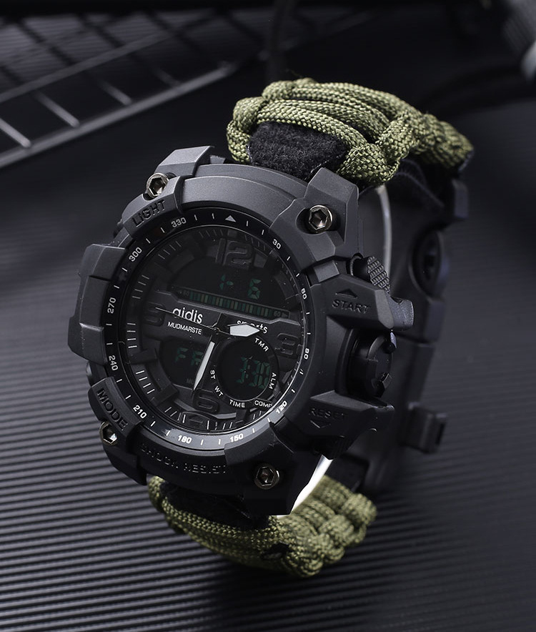 Luminous Multifunctional Compass Watch Outdoor Mountaineering Whistle Firestone Waterproof Electronic Men's Watch Whole