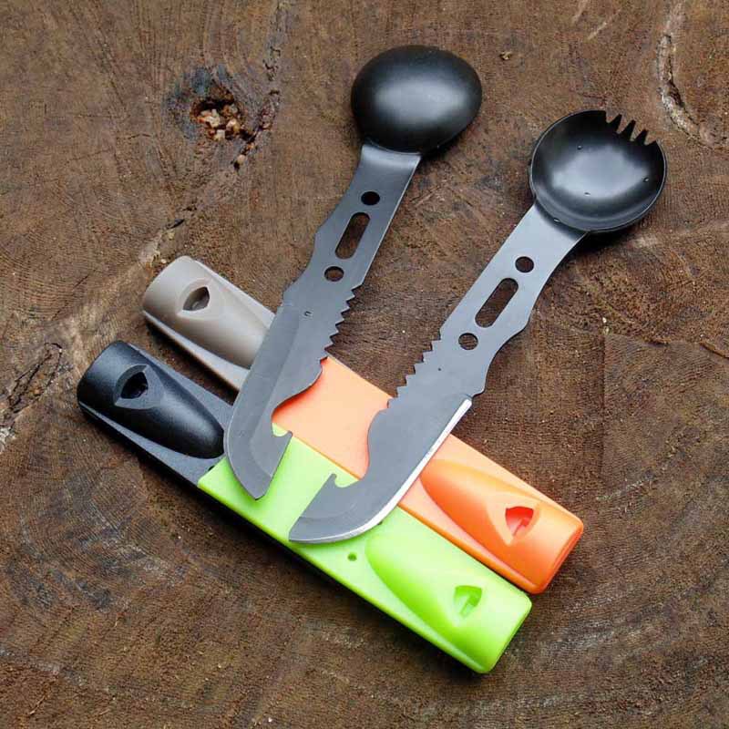 Knife Fork and Spoon Integrated Combination Portable Camping Tableware Emergency Whistle Knife Fork and Spoon Firestone