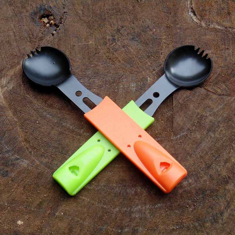 Knife Fork and Spoon Integrated Combination Portable Camping Tableware Emergency Whistle Knife Fork and Spoon Firestone