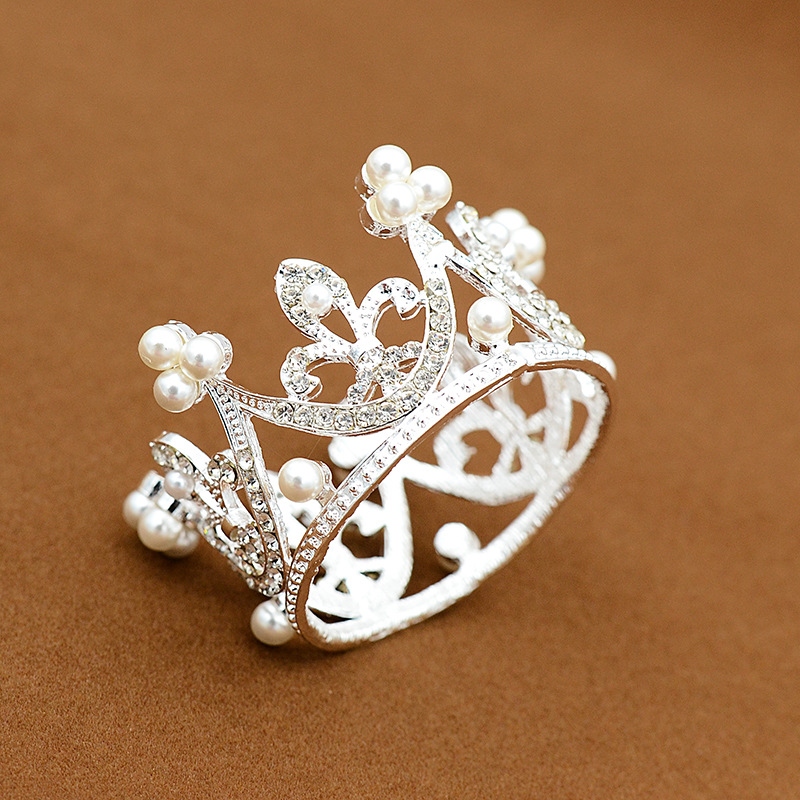 Children&#039;s round Cake Crown Gift Baking Decoration Accessories Birthday Alloy Pearl Small Hair Accessory Accessories and Decorations