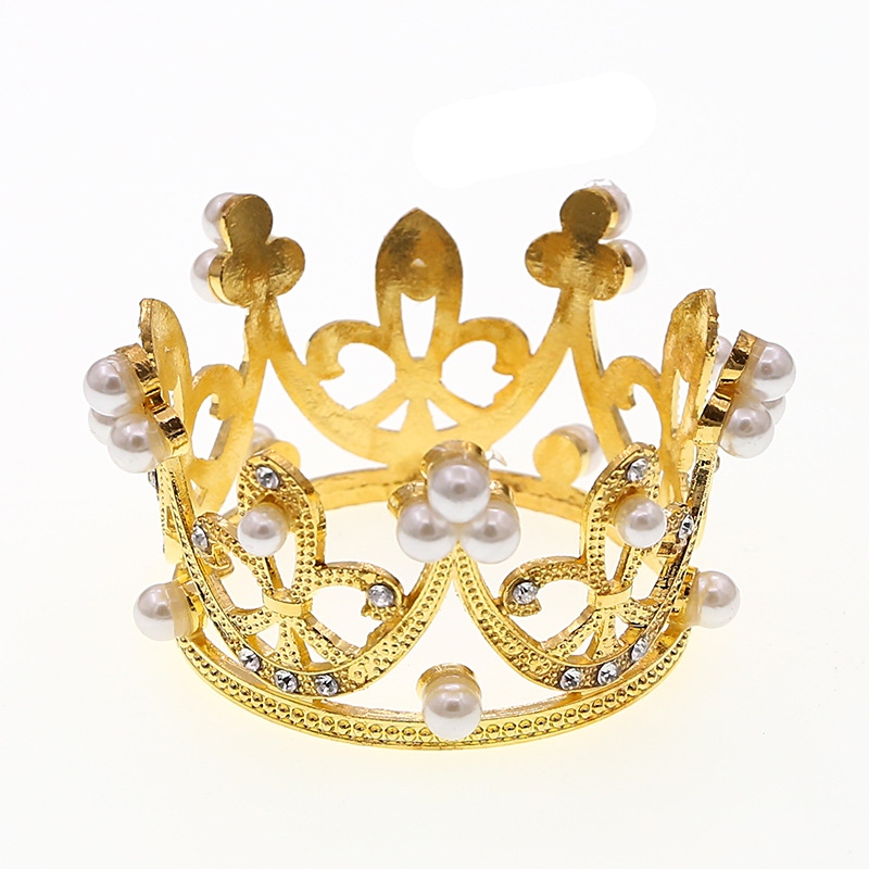 Children&#039;s round Cake Crown Gift Baking Decoration Accessories Birthday Alloy Pearl Small Hair Accessory Accessories and Decorations