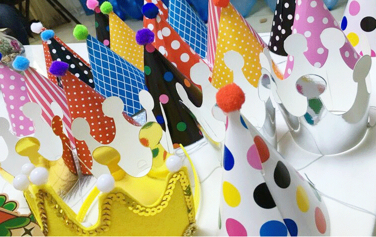 Birthday Party Polka Dot Pompon Party Hat Crown Hat Set Baby Full-Year One Month Old Photo Props Birthday Crown