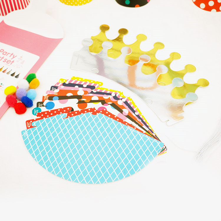 Birthday Party Polka Dot Pompon Party Hat Crown Hat Set Baby Full-Year One Month Old Photo Props Birthday Crown
