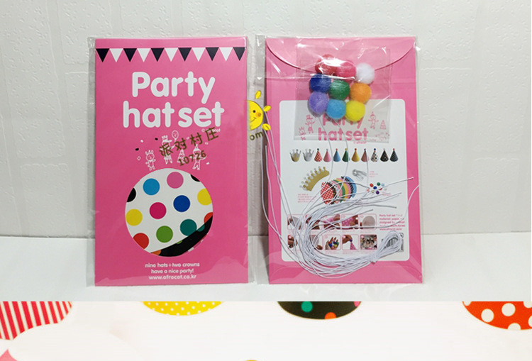 Birthday Party Polka Dot Pompon Party Hat Crown Hat Set Baby Full-Year One Month Old Photo Props Birthday Crown